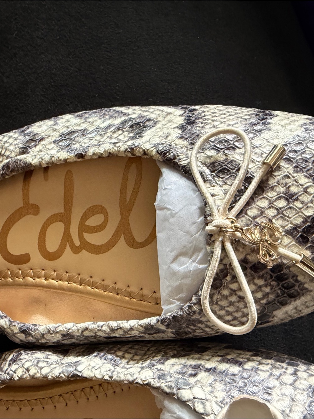 Sam Edelman Snake-Print Bow Ballet Flat in Neutral Taupe